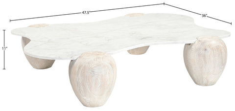 Nova White Genuine Marble And Acacia Wood Coffee Table, 1 Piece