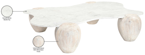 Nova White Genuine Marble And Acacia Wood Coffee Table, 1 Piece