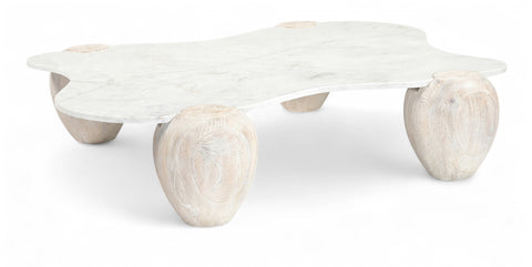 Nova White Genuine Marble And Acacia Wood Coffee Table, 1 Piece