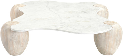 Nova White Genuine Marble And Acacia Wood Coffee Table, 1 Piece