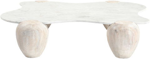 Nova White Genuine Marble And Acacia Wood Coffee Table, 1 Piece