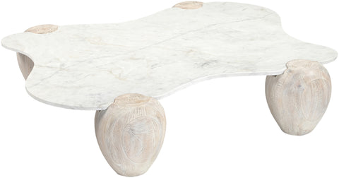 Nova White Genuine Marble And Acacia Wood Coffee Table, 1 Piece