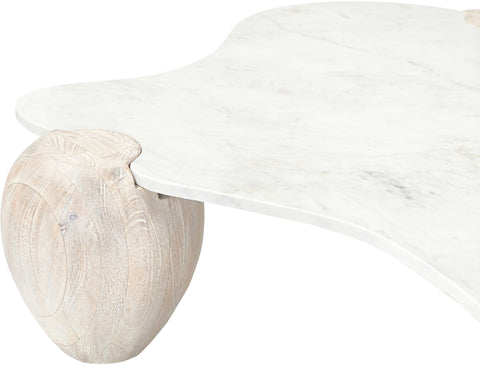Nova White Genuine Marble And Acacia Wood Coffee Table, 1 Piece