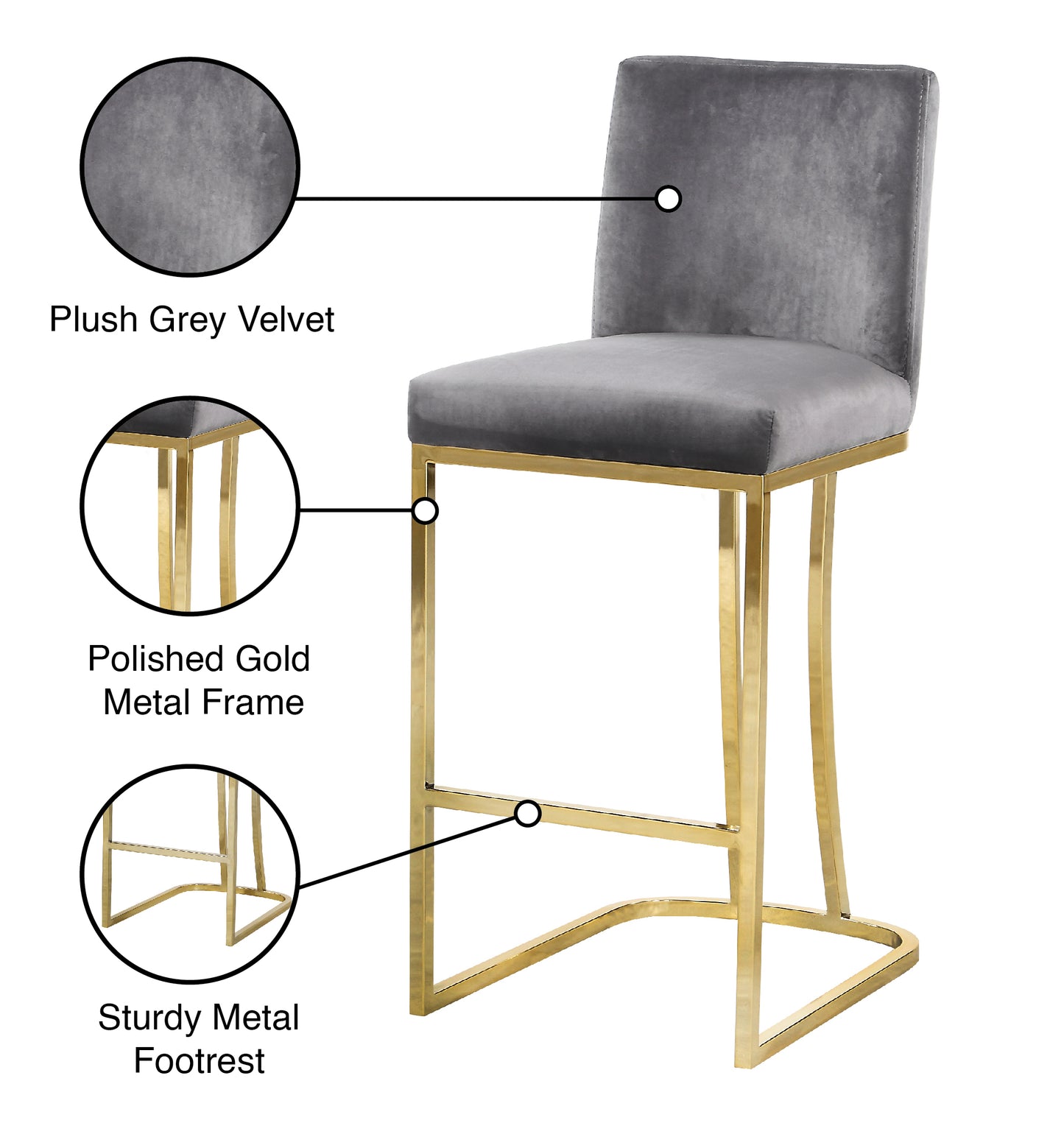 calvin grey velvet stool c