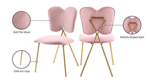 Nola Pink Velvet Upholstered Dining Chair, 2-Piece
