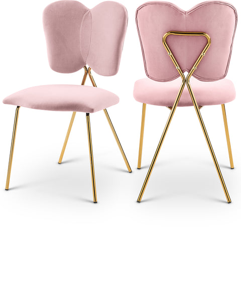 Nola Pink Velvet Upholstered Dining Chair, 2-Piece