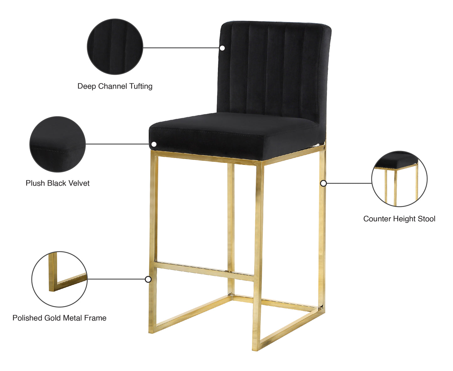 marmo black velvet stool