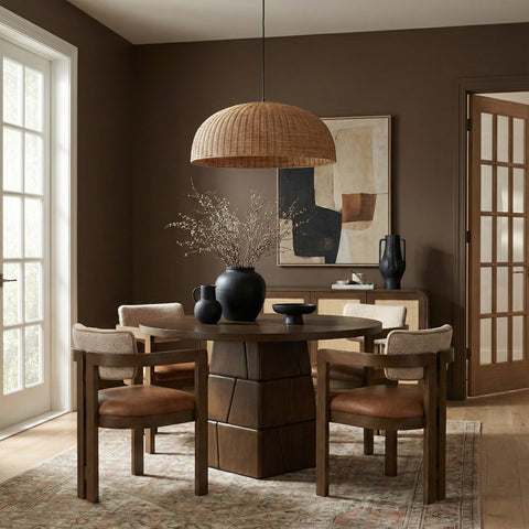 Hadley 48" Brown Walnut Oak Veneer And Solid Wood Dining Table, 1 Piece