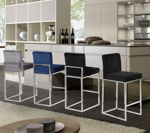 Malin Grey Velvet Stool C