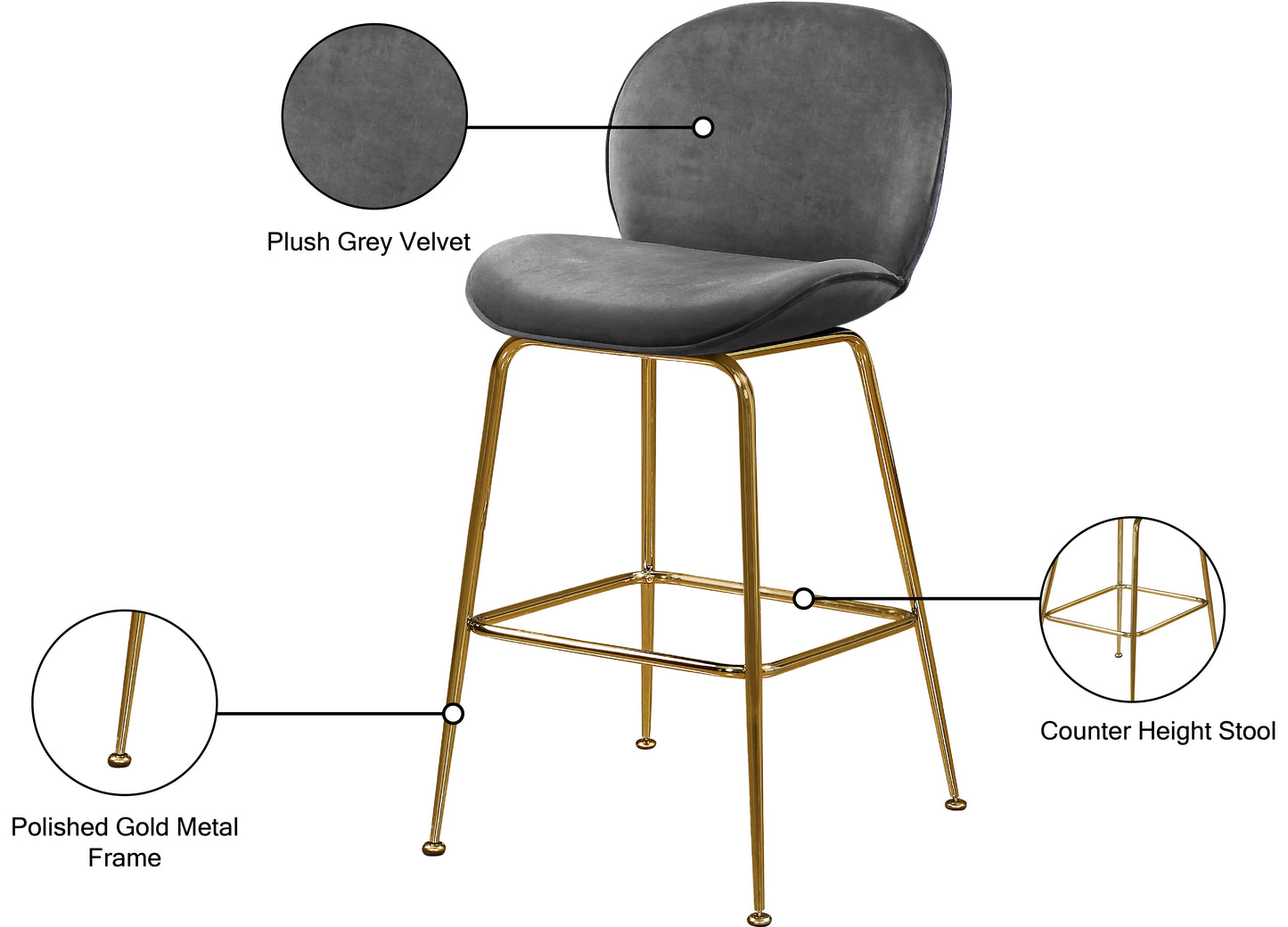 modernist grey velvet stool