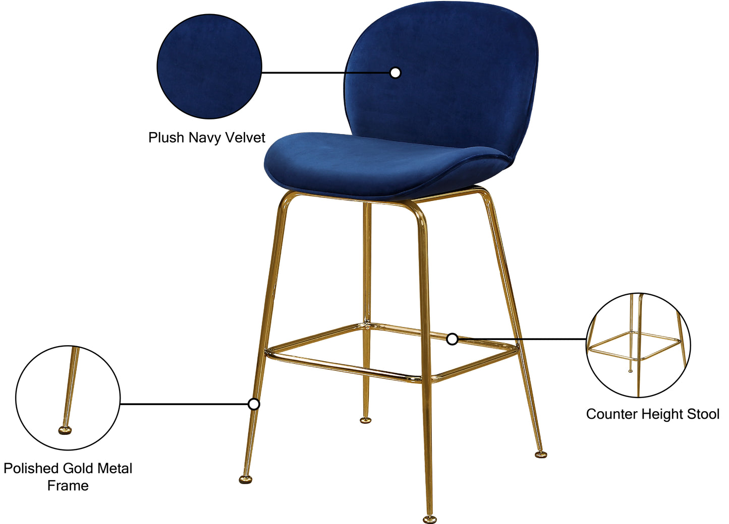 fleurette navy velvet stool c