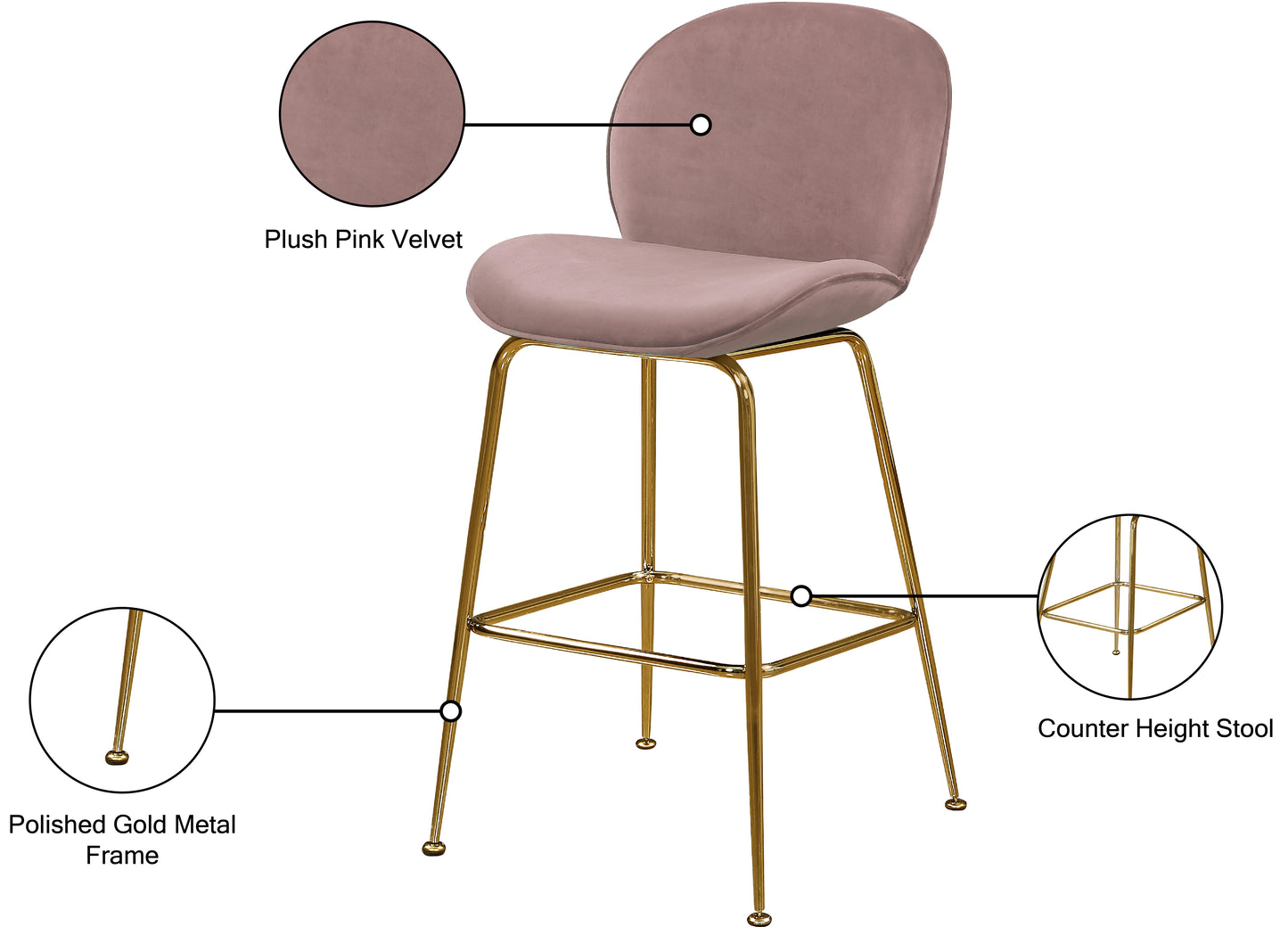 fleurette pink velvet stool c