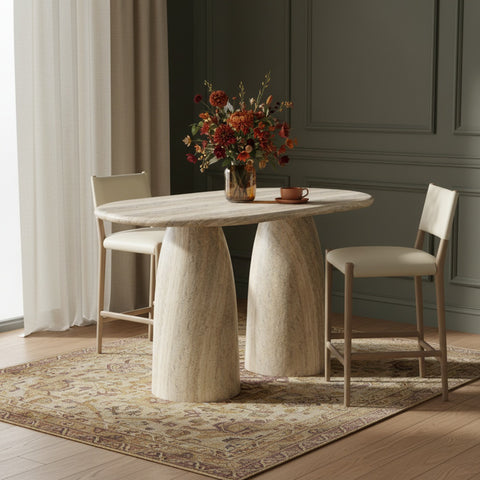Linden 60" Travertine Concrete Indoor/Outdoor Counter Height Table, 1 Piece