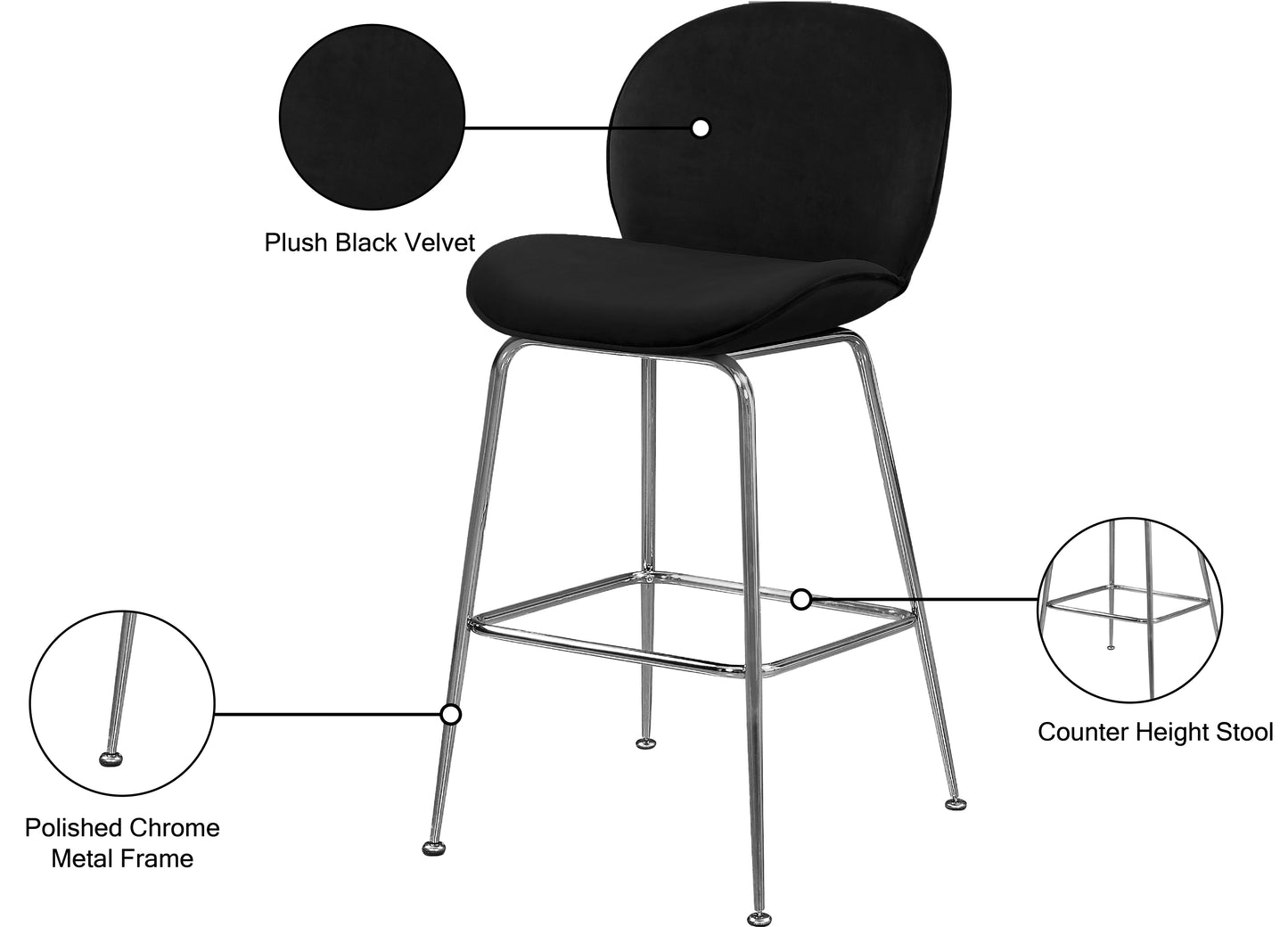 fleurette black velvet stool c