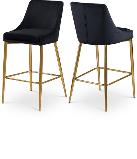 Rhea Black Velvet Upholstered Counter Stool, 2-Piece