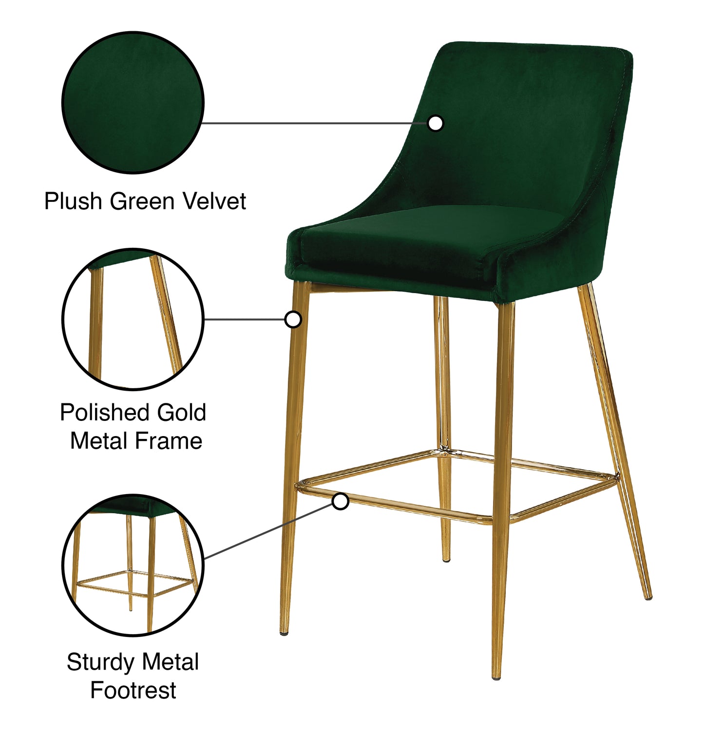 grande green velvet stool c