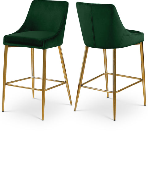 Rhea Green Velvet Upholstered Counter Stool, 2-Piece