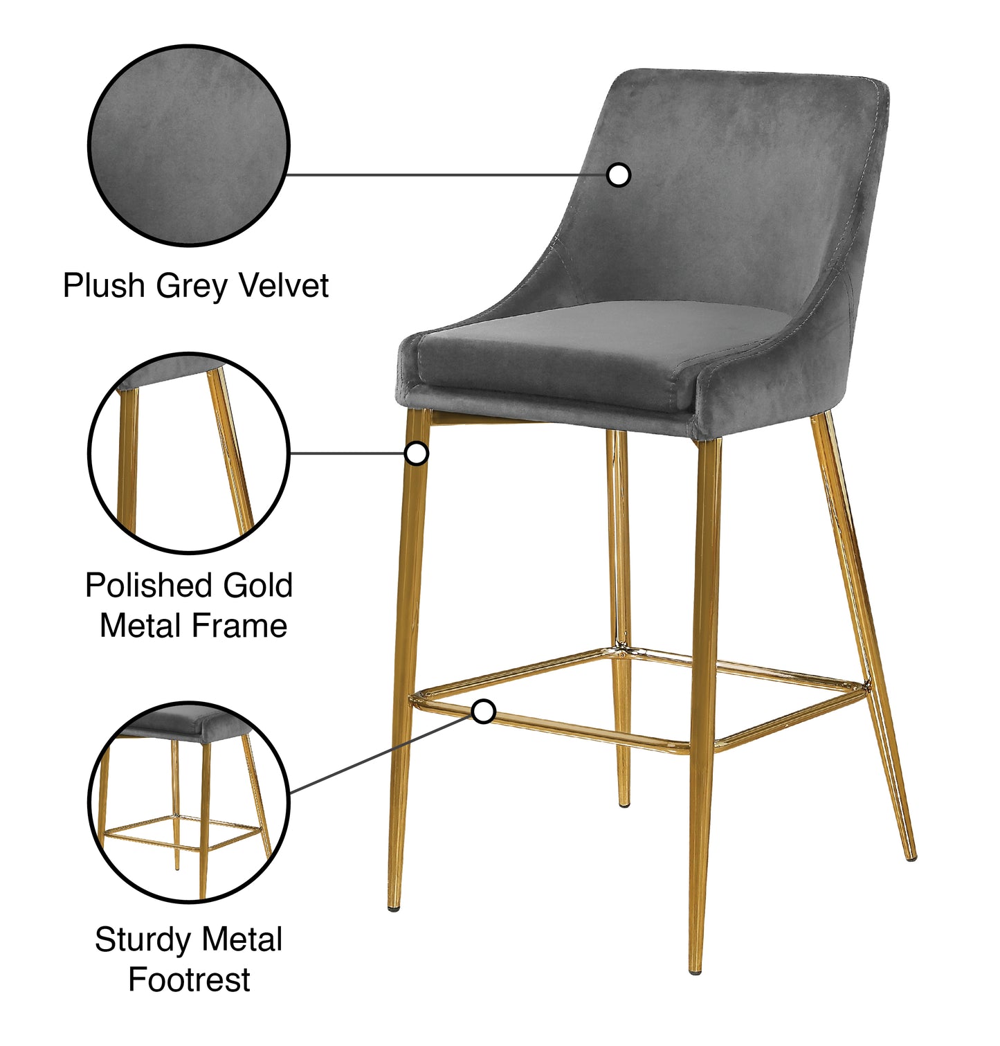 grande grey velvet stool c