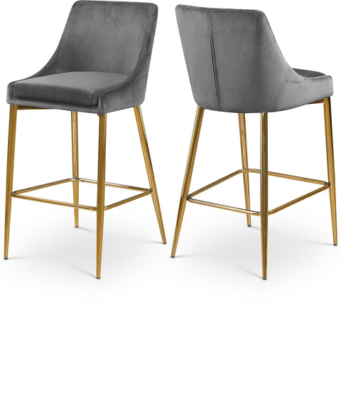 Rhea Grey Velvet Upholstered Counter Stool, 2-Piece