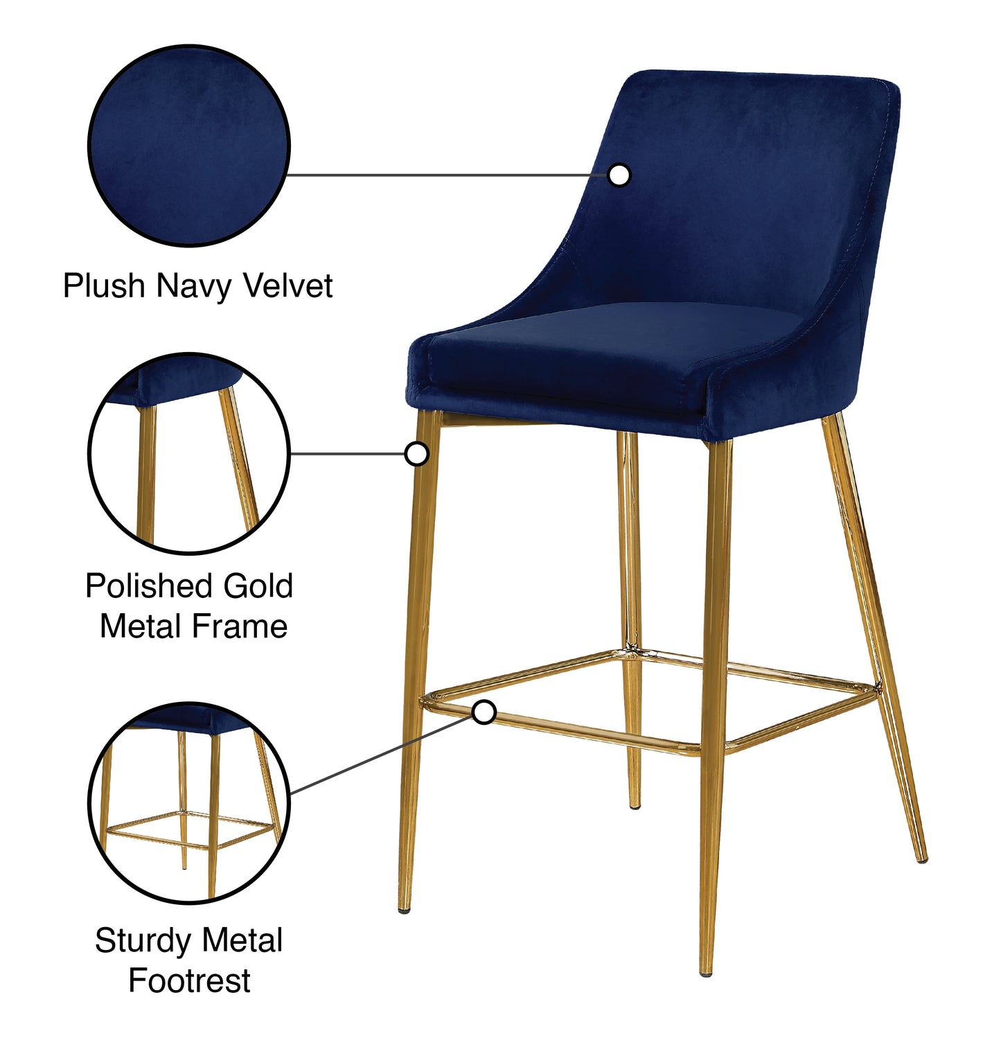 grande navy velvet stool c