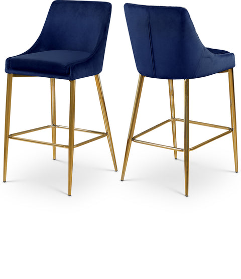 Rhea Navy Velvet Upholstered Counter Stool, 2-Piece