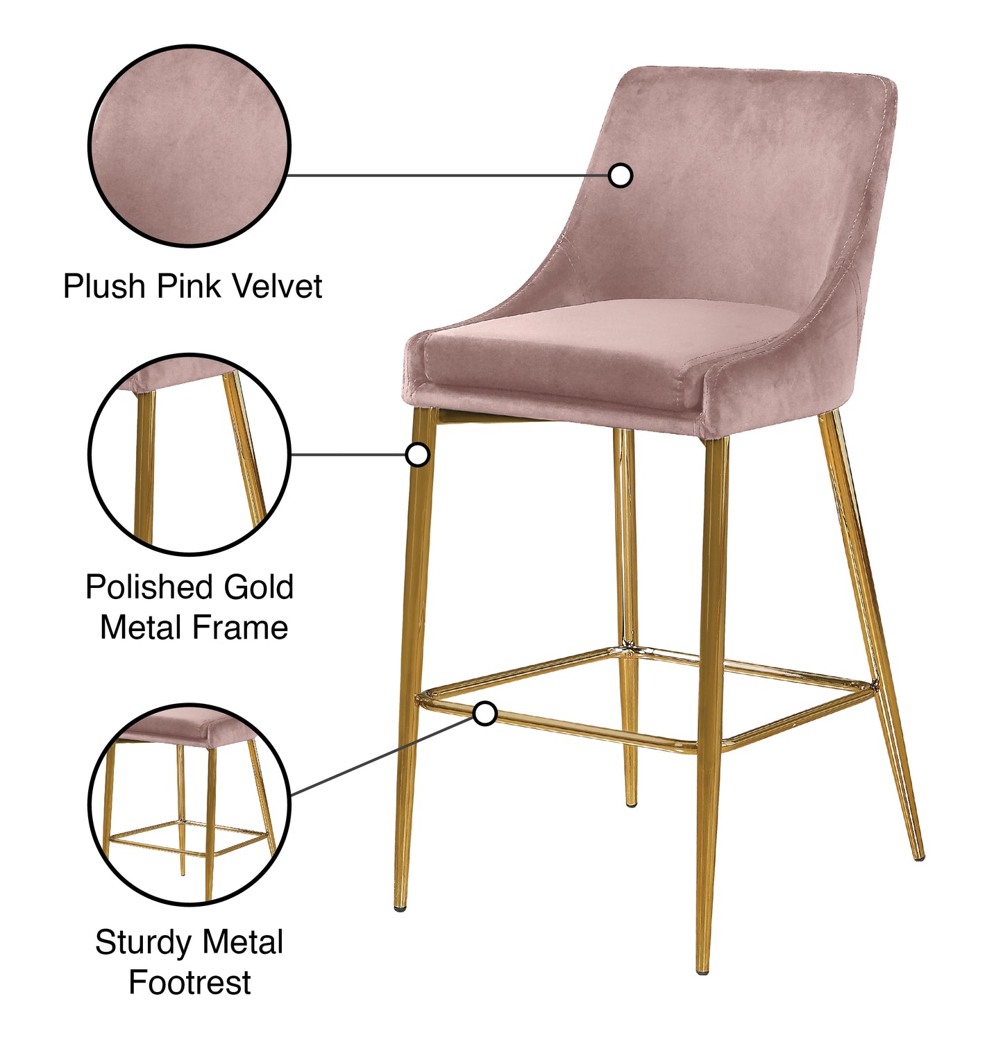 grande pink velvet stool c