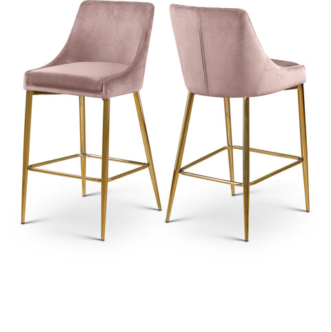 Rhea Pink Velvet Upholstered Counter Stool, 2-Piece