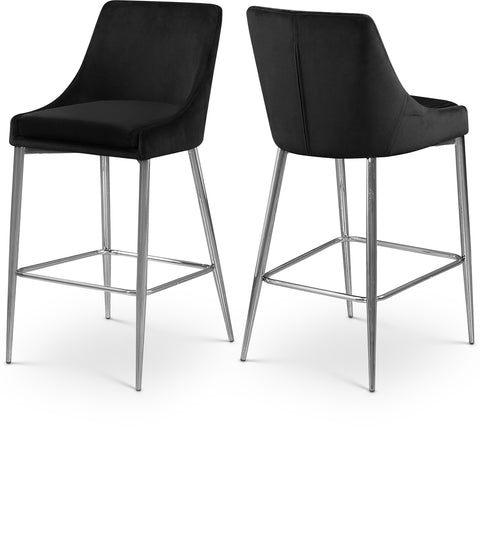 Rhea Black Velvet Upholstered Counter Stool, 2-Piece (Style 2)