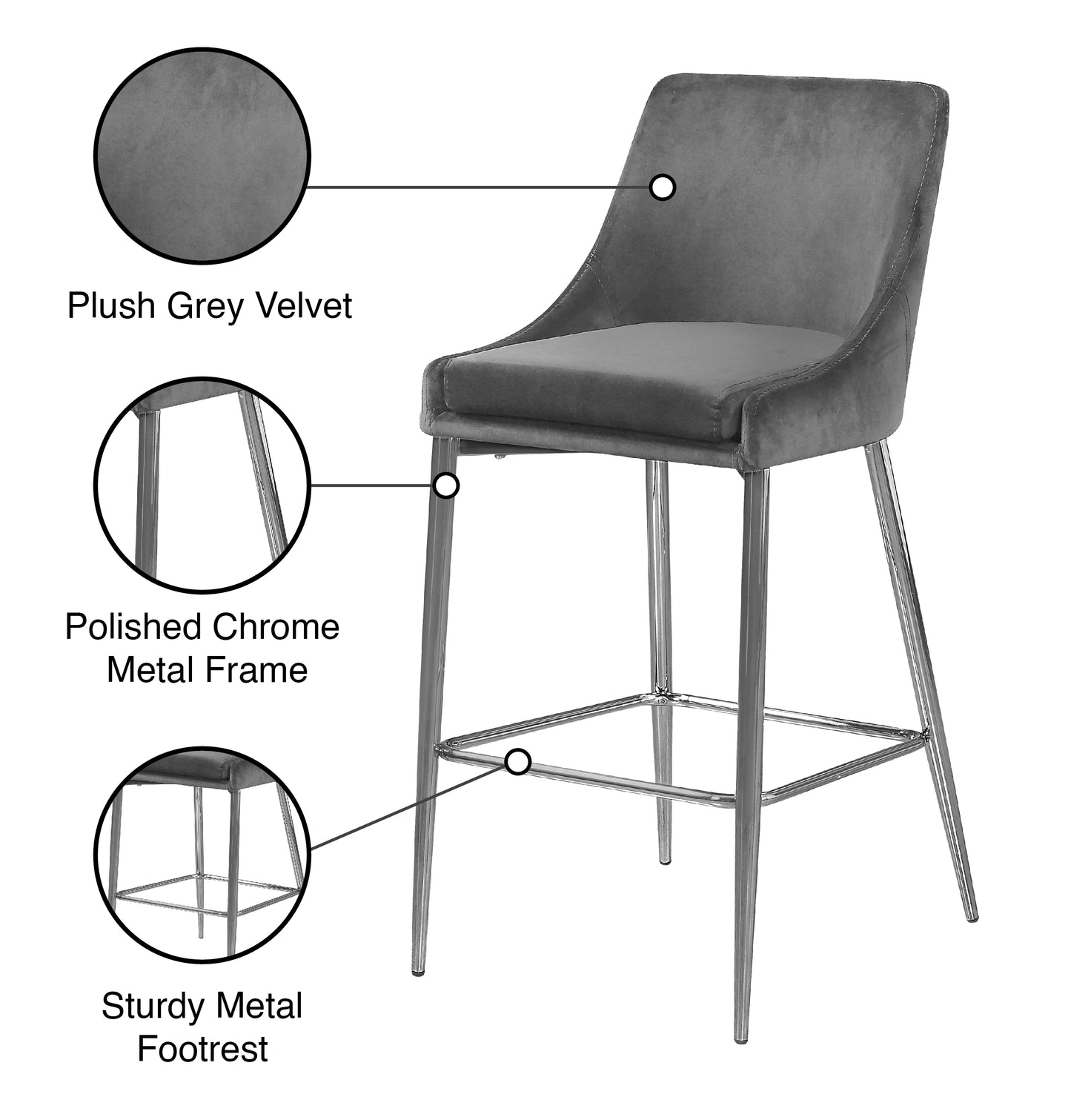 grande grey velvet stool c