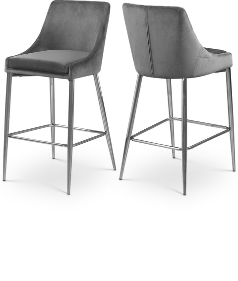 Rhea Grey Velvet Upholstered Counter Stool, 2-Piece (Style 2)