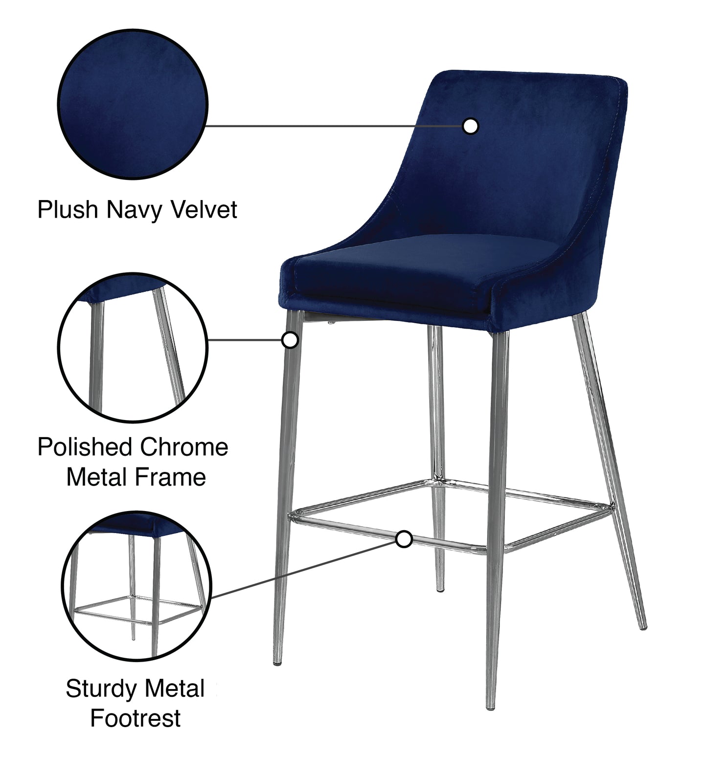 grande navy velvet stool c