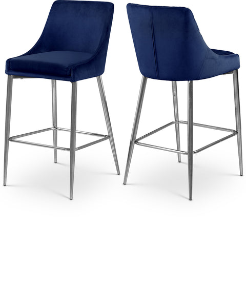 Rhea Navy Velvet Upholstered Counter Stool, 2-Piece (Style 2)