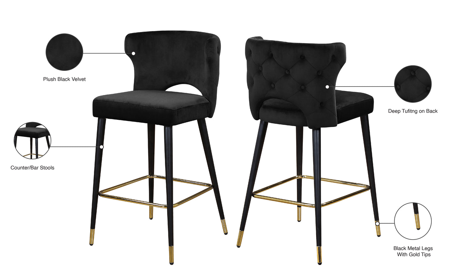 marmo black velvet stool c