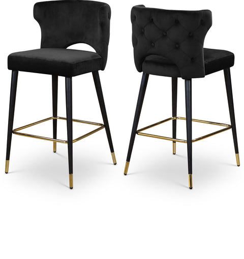 Kellan Black Velvet Upholstered Counter Stool, 2-Piece