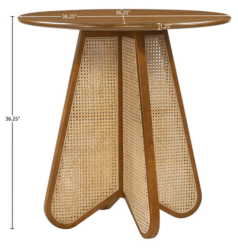 Jessa 36.25" Brown / Natural Solid Wood And Natural Cane Counter Height Table, 1 Piece