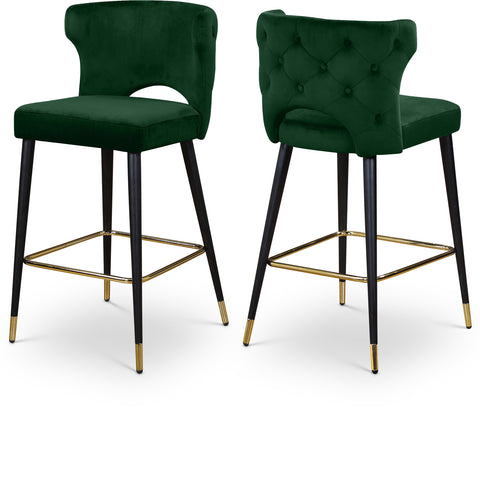 Kellan Green Velvet Upholstered Counter Stool, 2-Piece