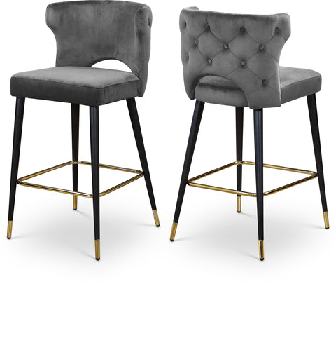 Kellan Grey Velvet Upholstered Counter Stool, 2-Piece