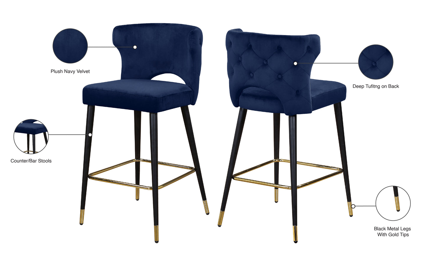 marmo navy velvet stool c