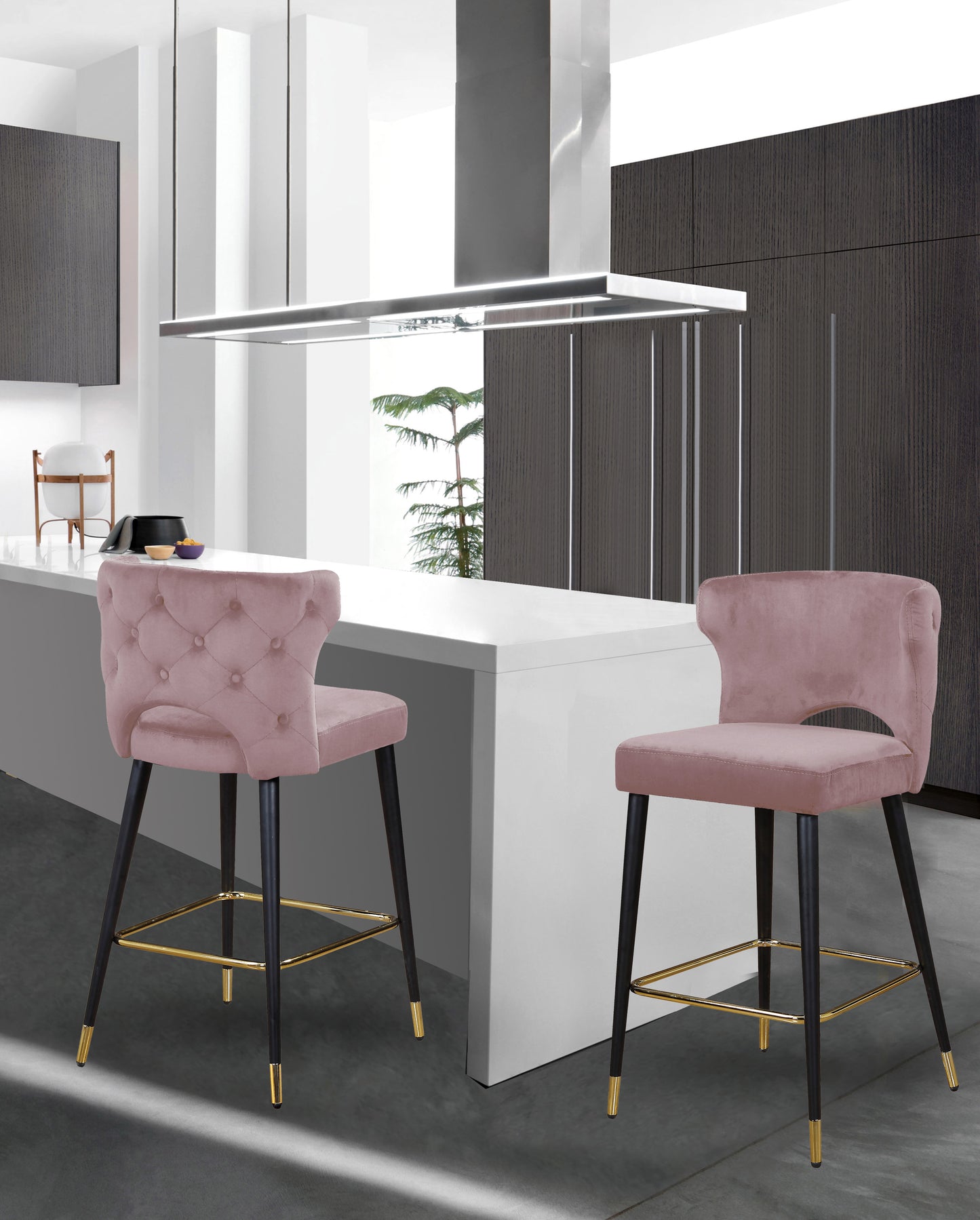 marmo pink velvet stool c