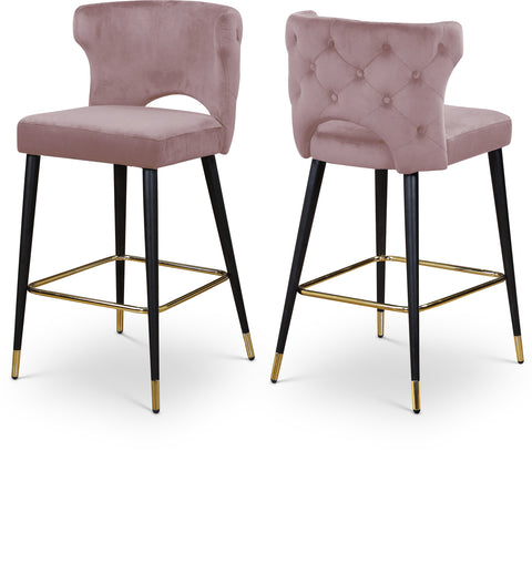 Kellan Pink Velvet Upholstered Counter Stool, 2-Piece