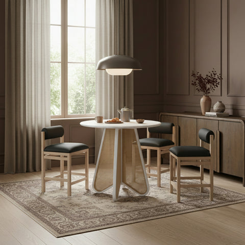 Jessa 36.25" White / Natural Solid Wood And Natural Cane Counter Height Table, 1 Piece