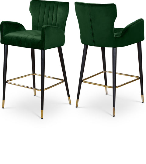 Harlow Green Velvet Upholstered Counter Stool, 2-Piece
