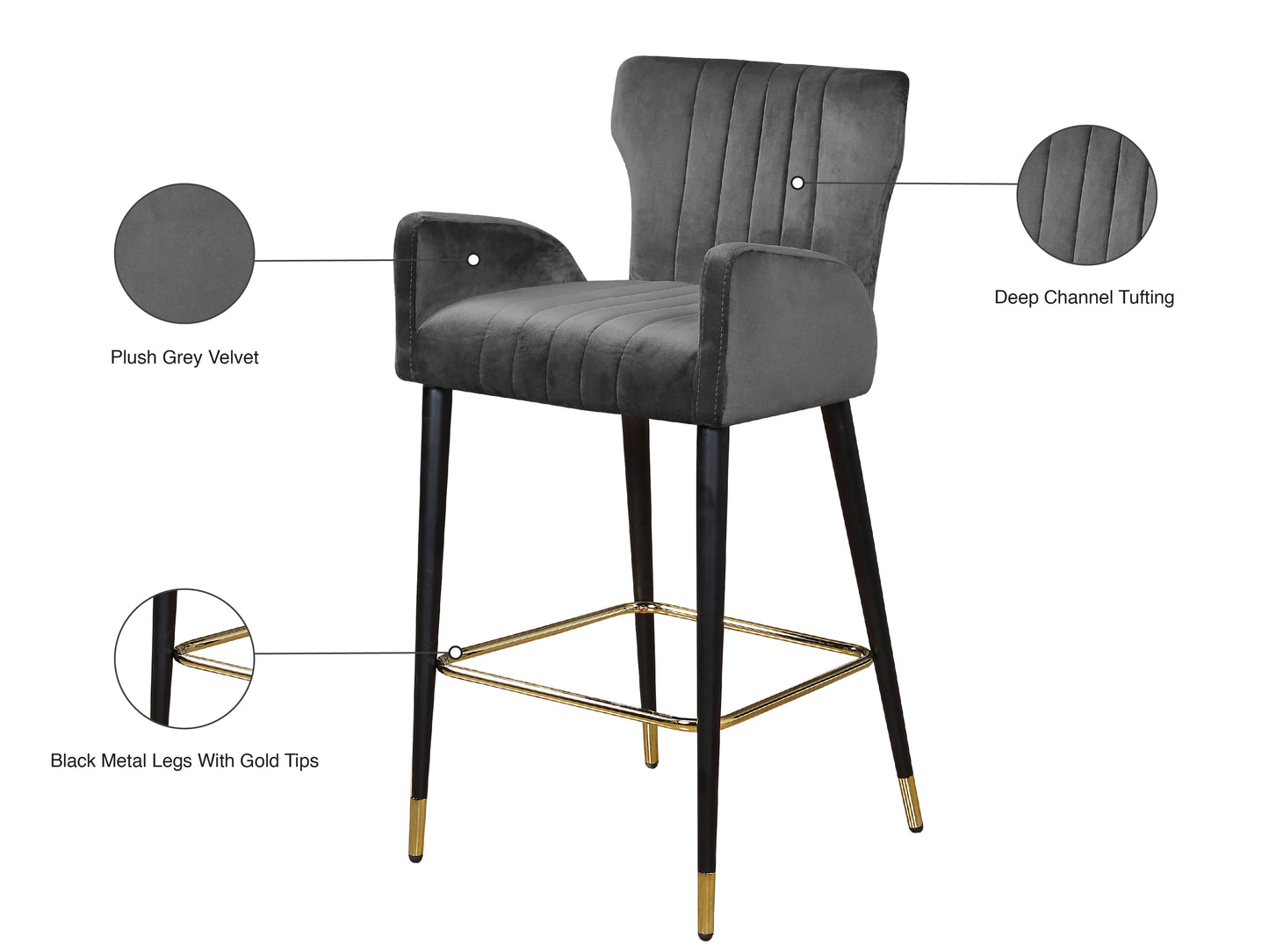 zeal grey velvet stool c