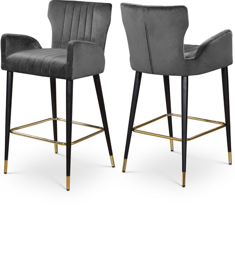 Harlow Grey Velvet Upholstered Counter Stool, 2-Piece