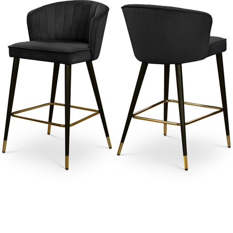 Prescott Black Velvet Upholstered Counter Stool, 2-Piece