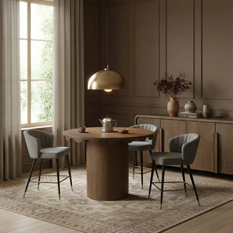Selene 36.25" Brown Solid Wood And Natural Cane Counter Height Table, 1 Piece