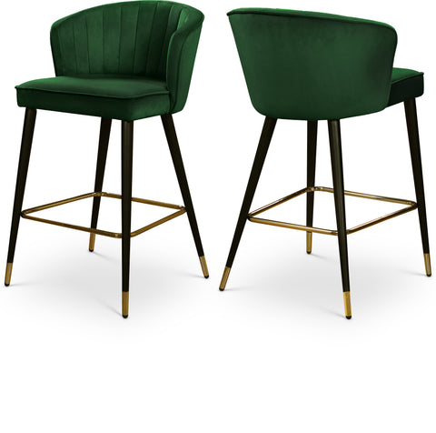 Prescott Green Velvet Upholstered Counter Stool, 2-Piece