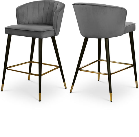 Prescott Grey Velvet Upholstered Counter Stool, 2-Piece