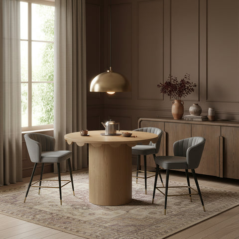 Selene 36.25" Natural Solid Wood And Natural Cane Counter Height Table, 1 Piece