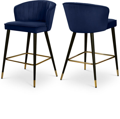 Prescott Navy Velvet Upholstered Counter Stool, 2-Piece
